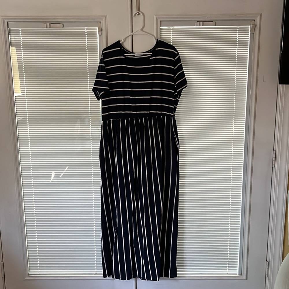 Navy and white stripped A line maxi dress